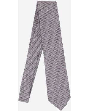 Ferragamo Silk Tie Geometric Pattern Ties & Bow - Gray