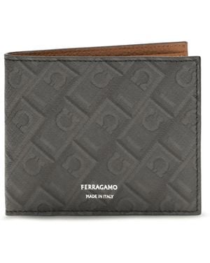 Ferragamo Leather Bifold Wallet With Gancini Pattern Calf Bos Taurus - Gray