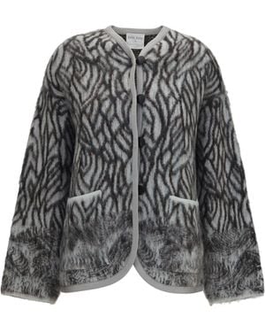 forte_forte Heron Feather Motif Brushed Cardigan - Grey