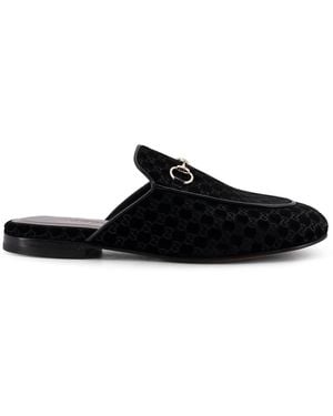 Gucci Princetown Gg Supreme Velvet Mule - Black