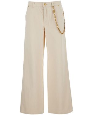 MICHAEL Michael Kors Wide Leg Jeans With Chain Detail - Natural