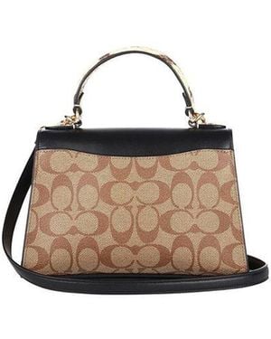 COACH Satchel Bag-Khaki Multi/Khaki Coated Canvas/Leather Satchel-Bags - Multicolour