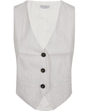 Brunello Cucinelli Striped Tailored Vest - White