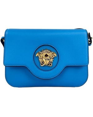 Versace La Medusa Leather Shoulder Crossbody Bag Purse - Blue