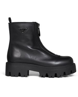 Prada Calzature Leather Zip-Up Ankle Boots - Black