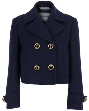 Balenciaga Jacket Wool Coat - Blue