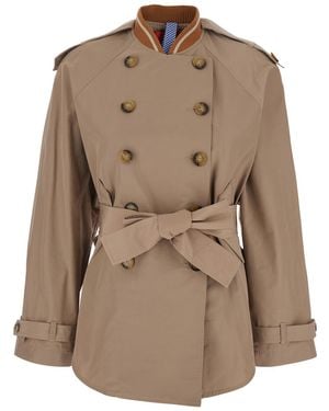 ..,merci Double-Breasted Trench Coat With Waist Belt - Brown
