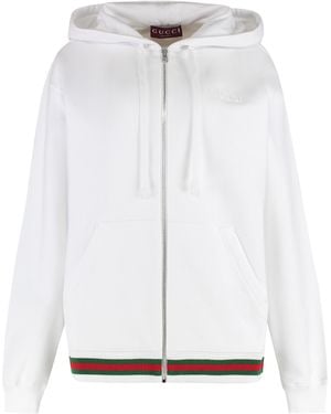 Gucci Full Zip Cotton Hoodie Sweatshirts - White