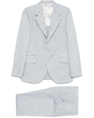 Brunello Cucinelli Linen Single-Breasted Suit - Blue