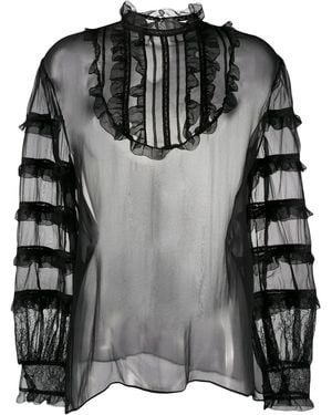Valentino Chiffon And Lace Top - Black