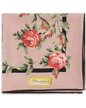 Dolce & Gabbana Silk Twill Scarf With Rose Bouquet Print - Pink