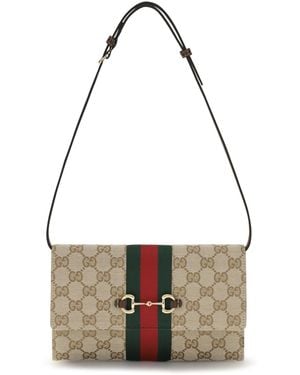 Gucci Horsebit Web Wallet With Shoulder Strap Polyester; Cotton; Polyamide - White