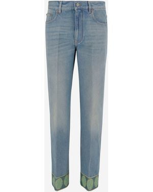 Valentino Washed Jeans With Jacquard Bottoms in Blue | Lyst