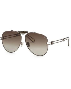 Philipp Plein Sunglasses Aviator Full Rim, Gunmetal Frame And Gradient Lens Spp048M0584 - Brown