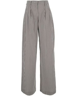 Le Plain Striped Trousers With Pockets And High Waist Tech Fabric Trousers - Grey