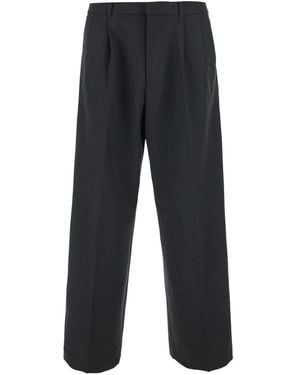 DUNST Double Pleated Wide Slacks Polyester Trousers - Blue