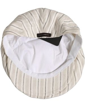 Dolce & Gabbana Striped Linen Newsboy Capello Hat - Grey