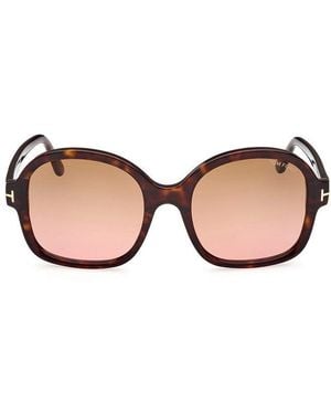 Tom Ford Sunglasses Oval Full Rim, Dark Havana Frame And To Peach Gradient Lens Ft103452F - Brown