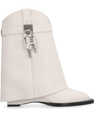 Givenchy Shark Lock Cowboy Leather Ankle Boots - Natural