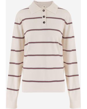 THE GARMENT Knit Sweater Ecru-Burgundy- Stripe Ecru/Burgundy/ Viscose (Fsc) Polyester - Natural
