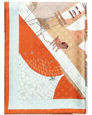 Fendi Graphic Printed Square Scarf - White