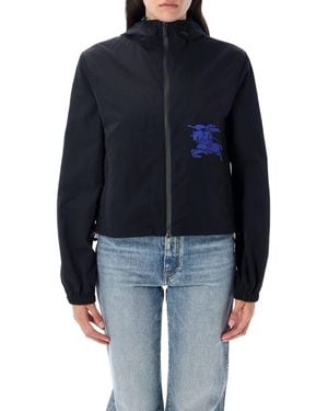 Burberry Cropped Nylon Hooded Jacket - Blue