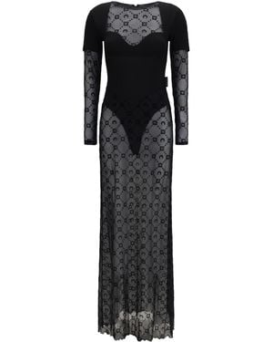 Marine Serre Layered Long Dress Jersey And Mesh Polyamide; Elastane - Black