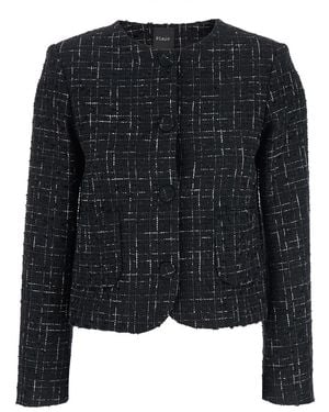 Le Plain Jacket With Round Neck And Front Button Closure - Black