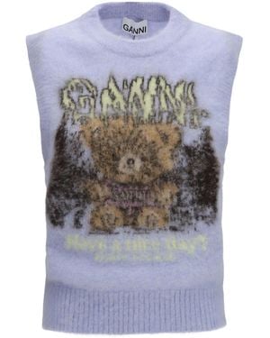 Ganni Teddy Brushed Alpaca Vest Knitwear - Gray