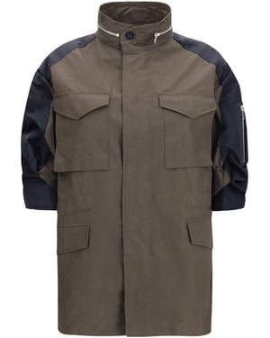 Sacai Nylon And Cotton Jacket With Three-Quarter Sleeves - Grey