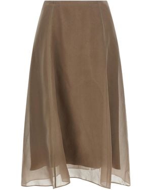 Brunello Cucinelli Silk Midi Skirt - Brown