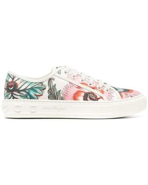 Ferragamo Papavero-Print Low-Top Sneakers Neutrals 035769742779 - White