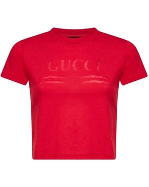 Gucci Jersey Cropped T-Shirt With Devoré Detail - Red