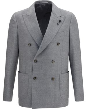 Lardini Double-Breasted Wool-Blend Jacket - Gray