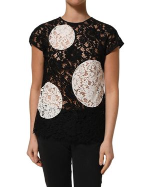 Dolce & Gabbana Black White Floral Lace Short Sleeve Blouse Top