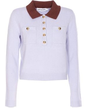 Self-Portrait Knitted Contrast Collar Knit Top - Purple
