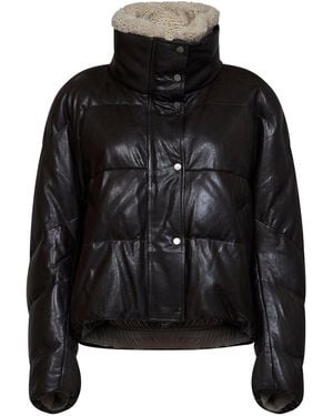 Brunello Cucinelli Down Jacket Shiny Nappa Leather Lyocell Puffer - Black