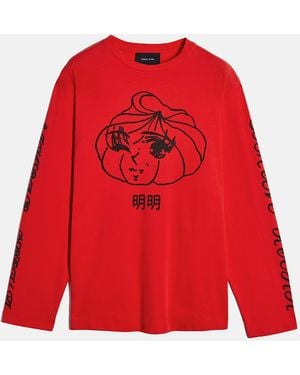 Simone Rocha Dim Sum Logo Print Long Sleeve T-Shirt - Red