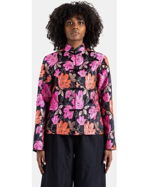 Comme des Garçons Jacket Floral Jacquard With Frog Closures - Red