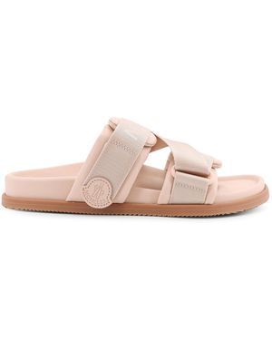 Moncler Mon Summer Leather Sandals With Nylon Details - Pink