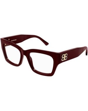 Balenciaga Eyeglasses Rectangle Full Rim, Burgundy Frame And Clear Demo Lenses Lens Bb0325O004 - Brown