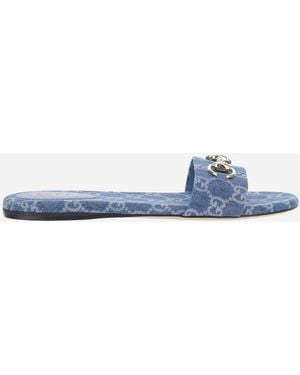 Gucci Denim Horsebit Slider Sandals Fabric - Blue