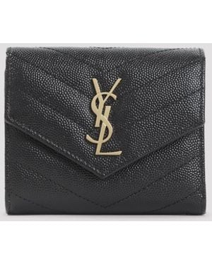Saint Laurent Wallet Calf Leather Brass Smallleathergoods - Black