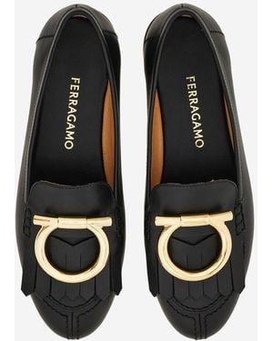 Ferragamo Silvy Loafers With Leather Fringe Detail Goat - Black