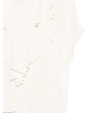 Nude Blouse W Ruffle Tops - Natural