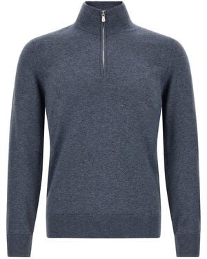 Brunello Cucinelli Half-Zip Cashmere Sweater - Blue