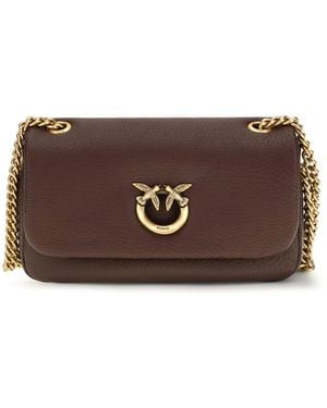 Pinko Medium Love Bag Click Soft Horizontal Shoulder Calf Leather Bos Taurus - Brown