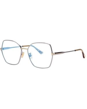 Tom Ford Eyeglasses Butterfly Full Rim, Shiny Light Ruthenium Frame And Clear Block Lens Ft5876-B014 - Metallic