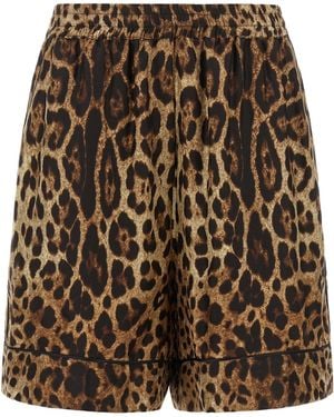 Dolce & Gabbana Dolce & Gabbana Leopard-Print Silk Satin Shorts - Brown