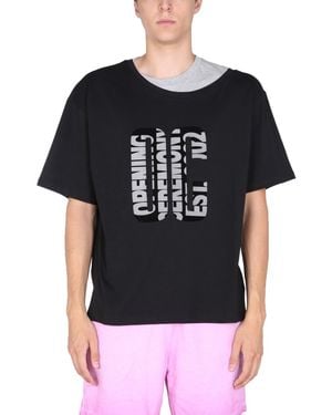 Opening Ceremony Double Collar T-Shirt Cotton T-Shirts - Black